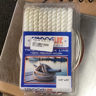 3/8" x 20' White Double Twisted Nylon Dock Line - Reliable Mooring for Your Watercraft